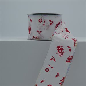 BROOCHED RIBBON 2.5" WHITE / RED