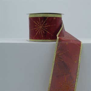 BROOCHED RIBBON 2.5" RED WITH GOLD STARS 10 Y