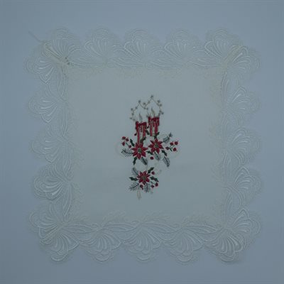 TABLE'S CENTER 16X16" WHT / RED CANDLES